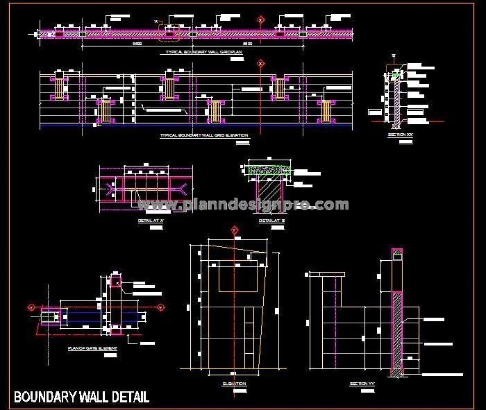 Commercial Boundary Wall CAD- Brickwork & MS Pipes Design