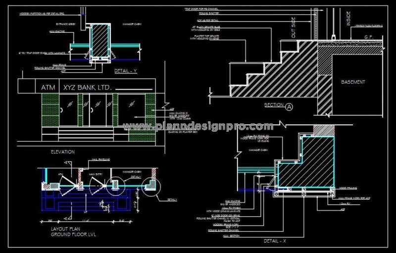 Commercial Building Entrance- Glass Door & Rolling Shutter Detail