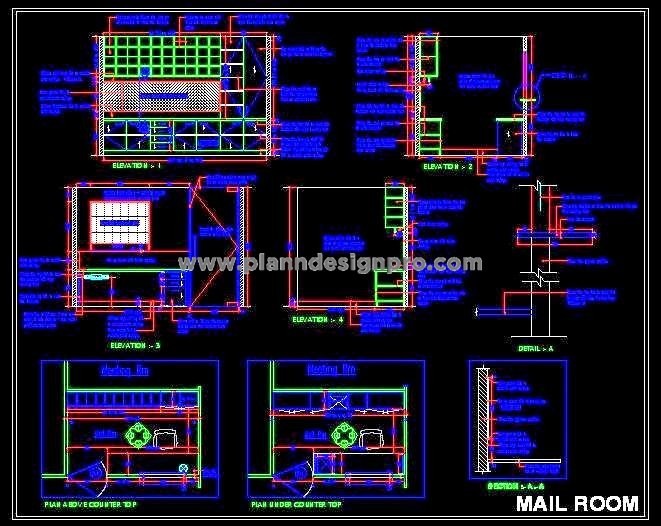Commercial MailRoom CAD Design with Desk & Storage