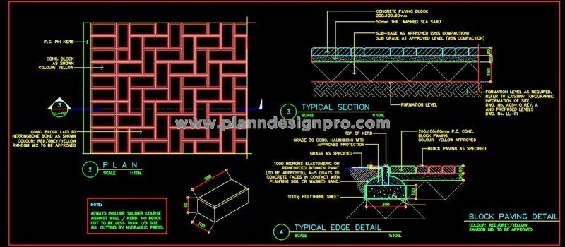 Concrete Pavement Floor Plan and Sectional Details in CAD