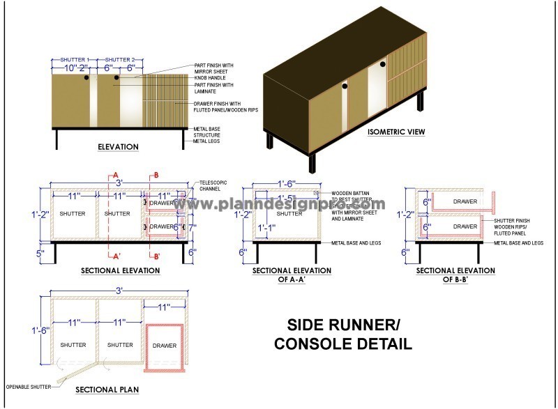 Console Table CAD Block with Detailed Drawing