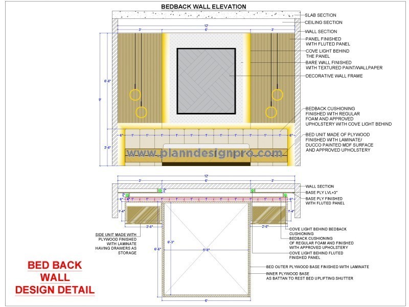 Contemporary Bedroom Bedback Wall Panel CAD Design