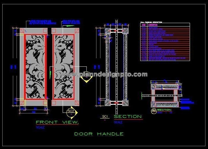 Custom Wood Door Handle CAD- Etched Mirror Finish Design