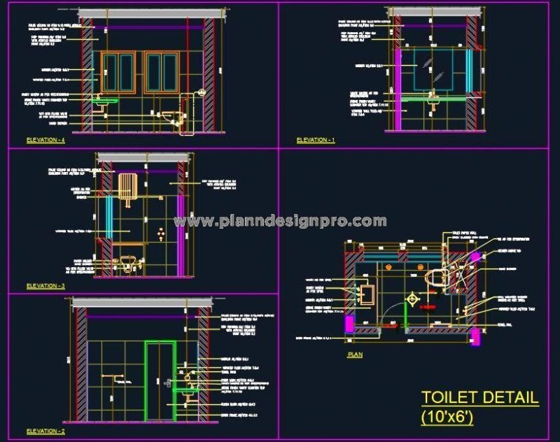 Detailed Bathroom CAD Drawing- 10'x6' Toilet Layout and Specs