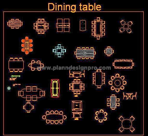 Dining Table Free CAD Block- Various Shapes & Seating