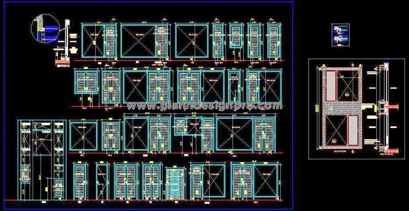 Door Window Elevation CAD- Jaali, Glass and Louvered Shutter Design