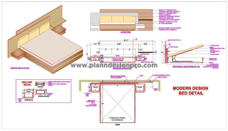 Double Bed CAD Furniture Detail