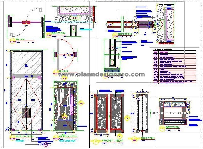 Double Glass Door & Veneer Door CAD with Full Details