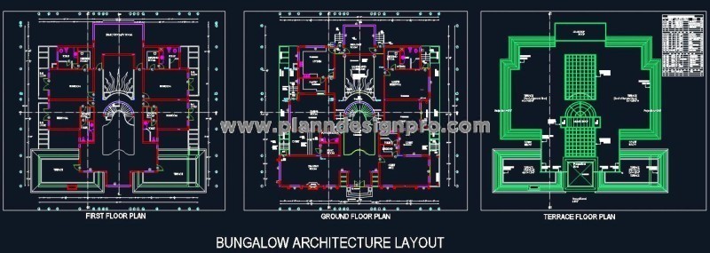 Double-Storey Bungalow AutoCAD Plan 80'x80' Layout