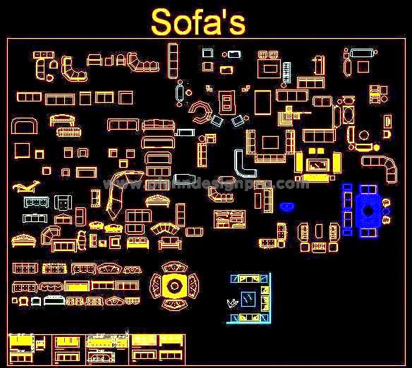 Download Free Furniture CAD Blocks- Sofas & Seating Set