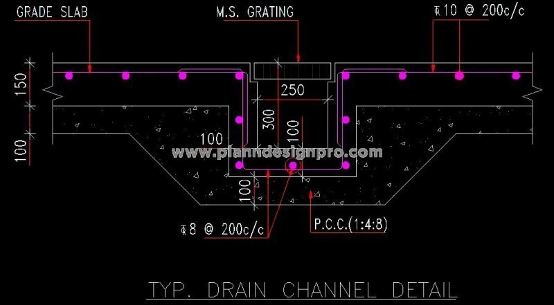 Drain Channel CAD Detail- RCC Design & Sructural Elevation