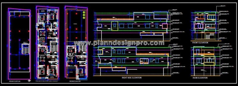Dual House Plan CAD Detail- 25'x75' Plot Size