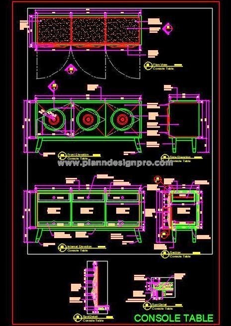 Elegant Console Table Design with Carved Door - Autocad DWG