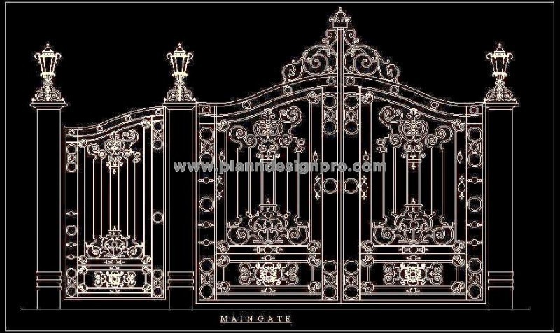 Elegant Main Gate CAD Block with Floral Design - Free DWG