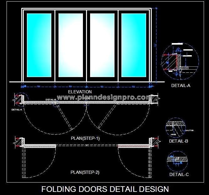 Entrance Door Design CAD- 4 Doors with 180° Foldable Hinges