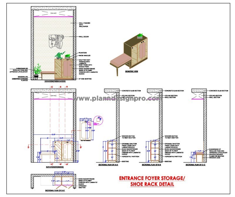 Entrance Foyer DWG- Decorative Storage Rack with Seating