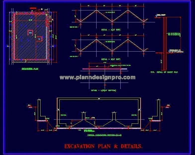 Excavation Layout Plan with Foundation and Footing Detail - CAD