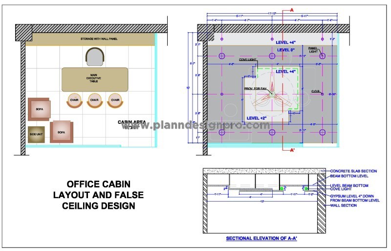 Executive Office Cabin Layout with False Ceiling AutoCAD DWG