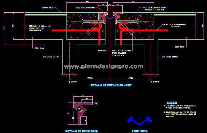 Expansion Joint Detail CAD- Edge Beam & Strip Seal Design