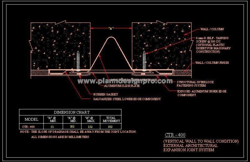 Expansion Joint Detail CAD- Vertical Wall with Aluminum Profile