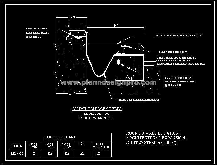 Expansion Joint Detail Roof-to-Wall with Aluminum Cover DWG