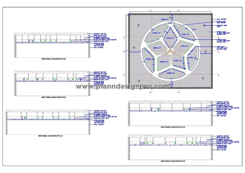 False Ceiling CAD Design (18'x16') with Circular Flower Pattern