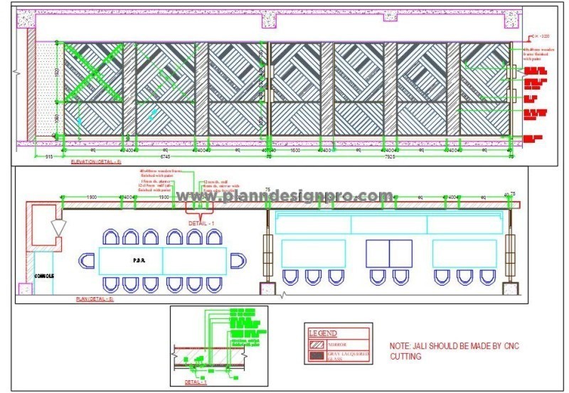 Feature Wall with Jali & Mirror Details-  AutoCAD Design