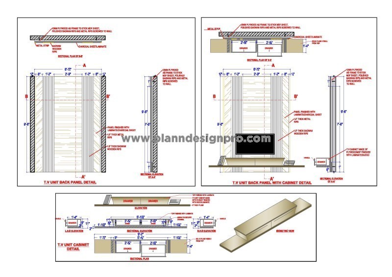 Floating TV Stand and Vertical Wall Paneling AutoCAD Design