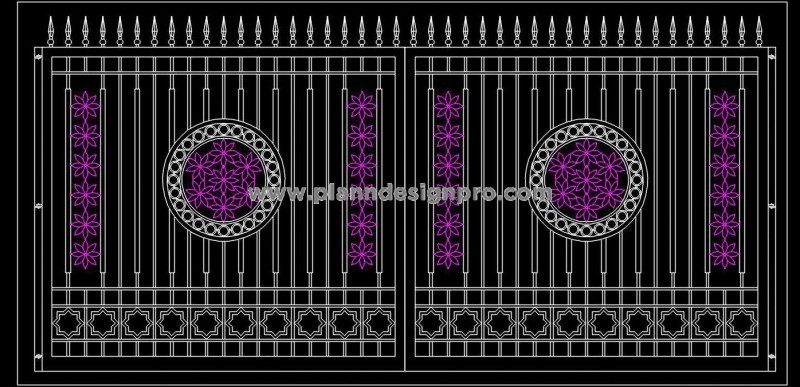 Floral Pattern Main Gate Design CAD Block