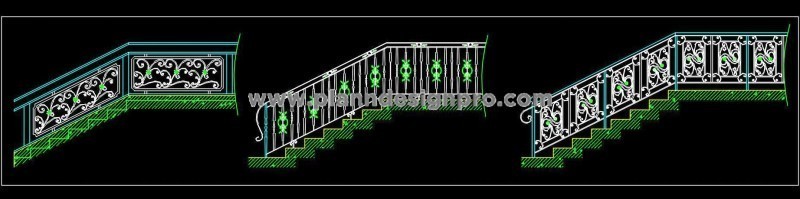 Floral Wrought Iron Staircase Railing Designs - AutoCAD Block