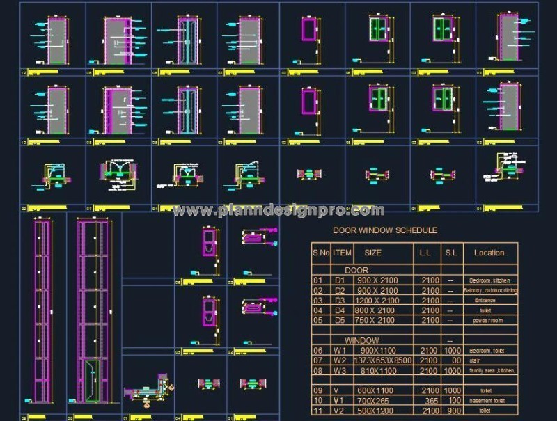 Flush & UPVC Door Window Designs DWG Details