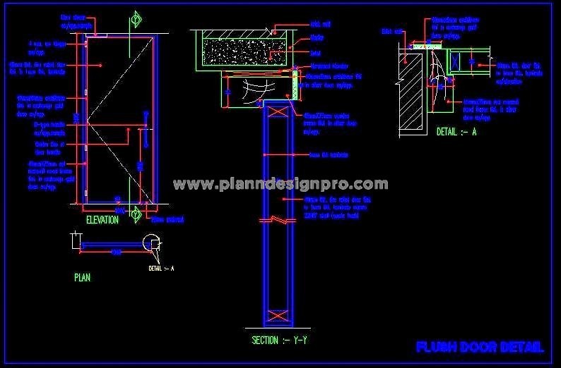 Flush Door CAD Drawing- Plan, Section, Elevation & Details