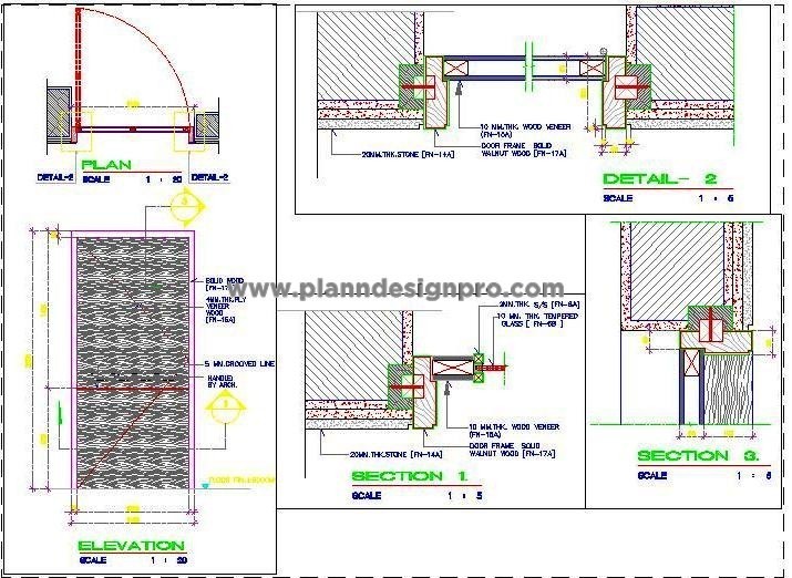 Flush Door Design DWG- Plan, Section, and Elevation Details
