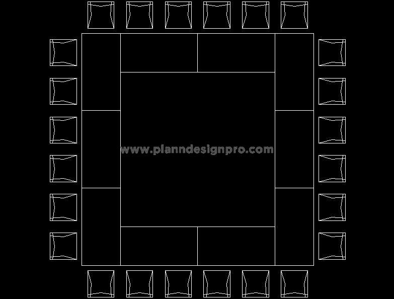 Free CAD Block- Square Conference Table for 24 People