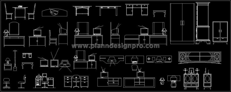Free CAD Blocks- TV Cabinet, Desk, Dressing & More