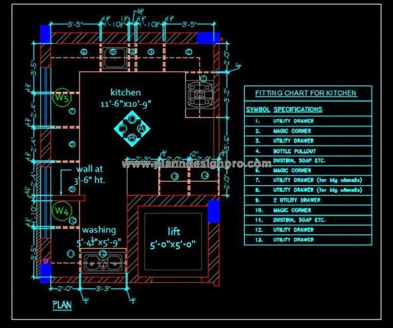 Free Modular Kitchen Plan in AutoCAD - 12'x11' Layout