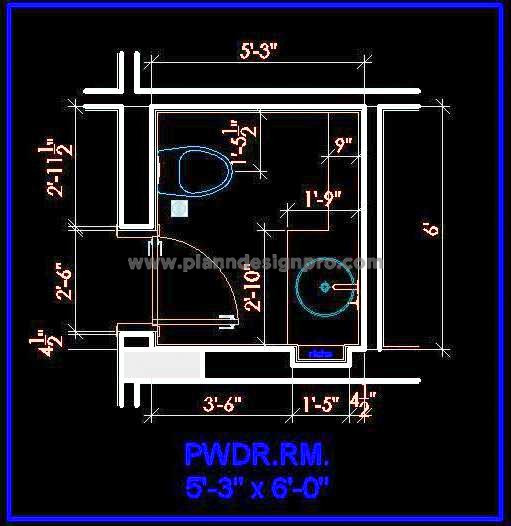 Free Powder Toilet Plan- 5'x6' Layout in AutoCAD DWG