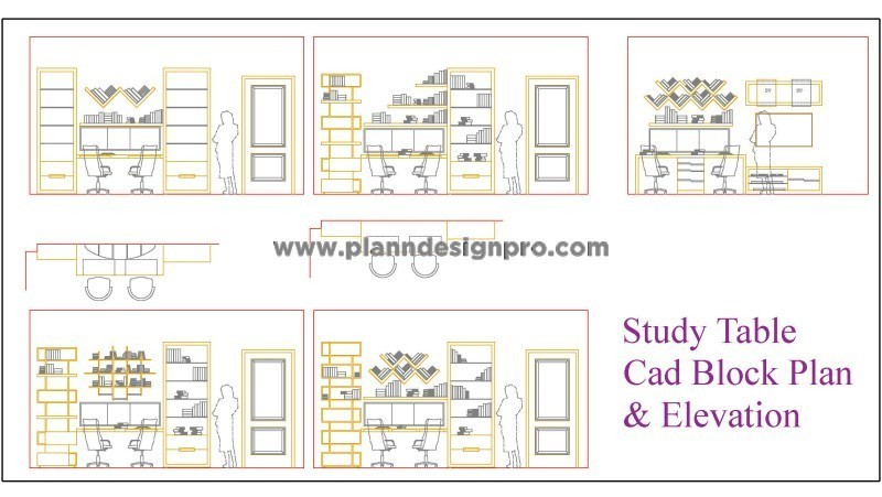 Free Study Table CAD Block Plan & Elevation