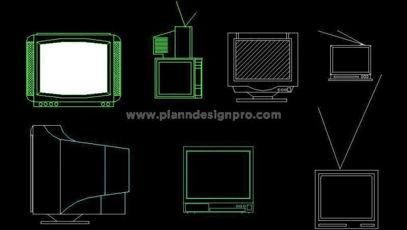 Free TV CAD Block- Elevation and Plan View