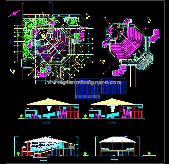 G+1 Auditorium Design CAD Drawing- Stage, Seating, Facilities