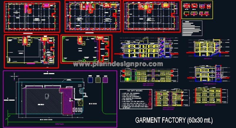 Garment Factory Design- Autocad DWG with Office & Storage
