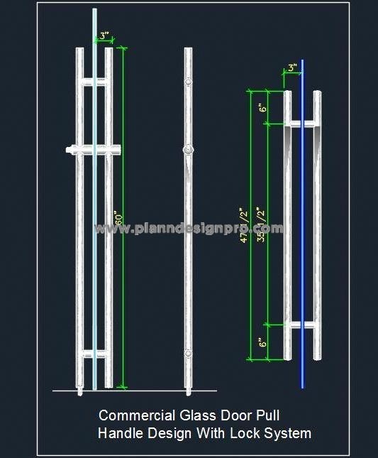 Glass Door Handle Detail DWG- Sectional View & Fixing Details