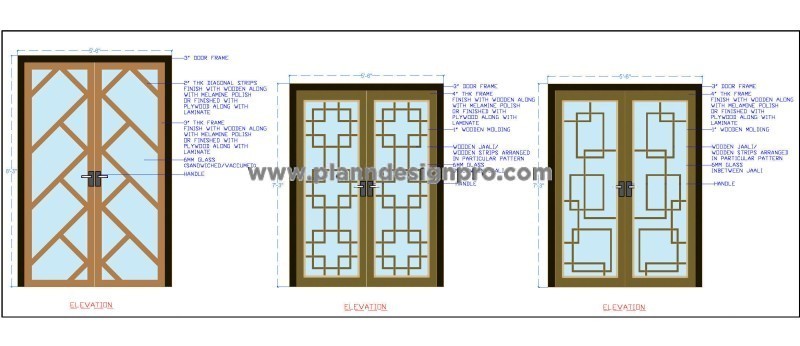 Glass Doors CAD Block with Geometrical Patterns