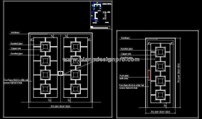 Glass Paneled Door Design Free DWG- Double & Single Shutter