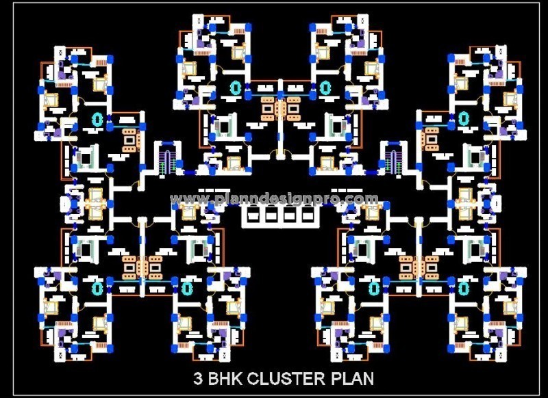Group Housing Tower Design with 3 BHK Apartments - DWG File
