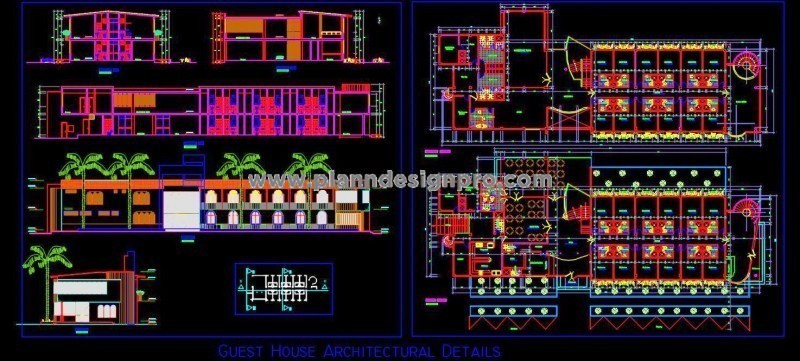 Guest House AutoCAD File with Detailed Floor Plans and Elevations