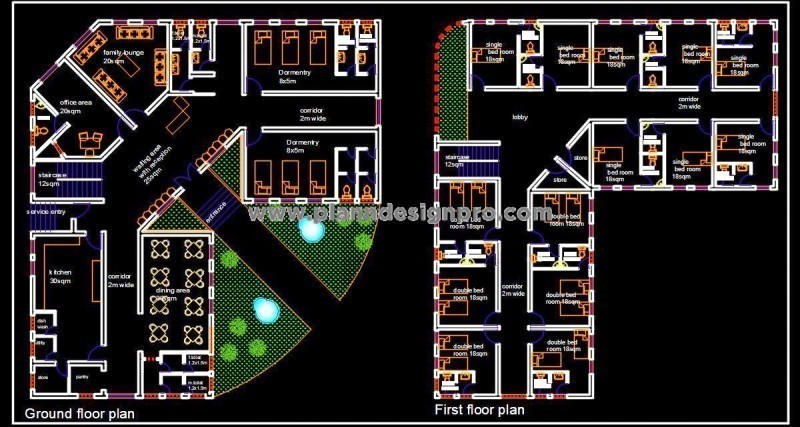 Guest House Design G+1 Building AutoCAD Plan