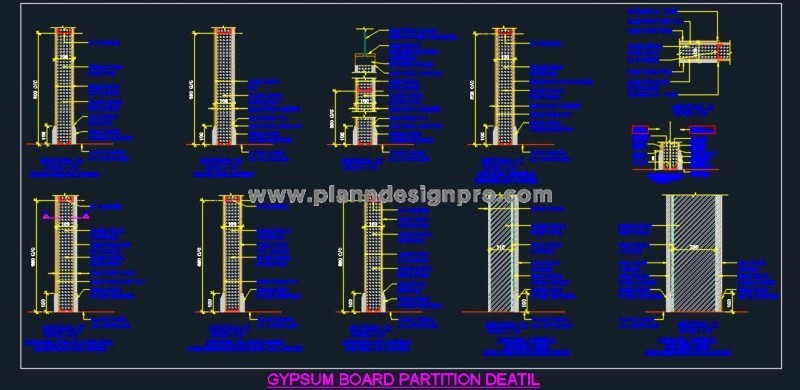 Gypsum Board Partition DWG- Construction Details & Finishing Options