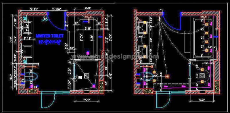 High-End Bathroom Design CAD- Master Toilet 12'x11' Layout