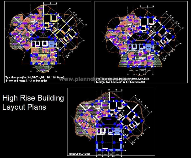 High-Rise Apartment Design CAD- 2 BHK & 3 BHK Layouts
